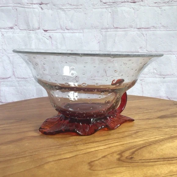 Vintage Elegant Red Leaf Glass Decor Accent Bowl - Picture 2 of 10